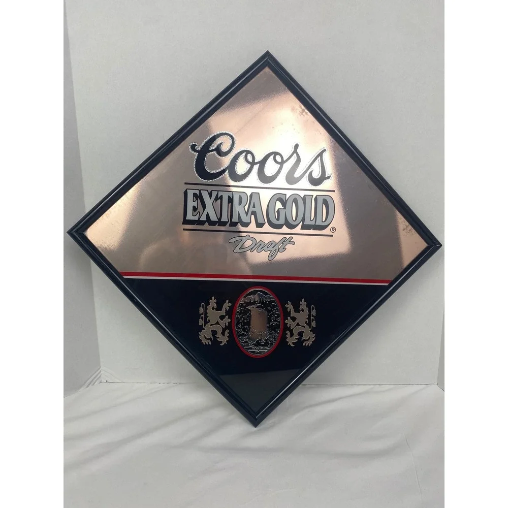 Coors Extra Gold Draft Bar Mirror 16x16 Gold Black Acryl Etch Sign 1993 Vintage